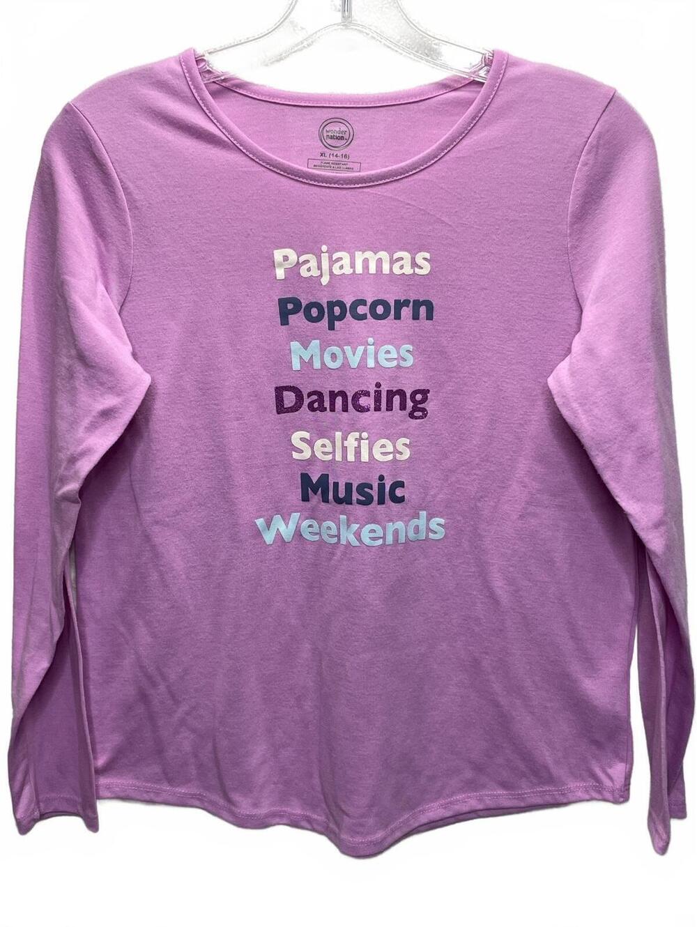 Wonder Nation Girls' Long Sleeve Purple Graphic Shirt XL 14-16
